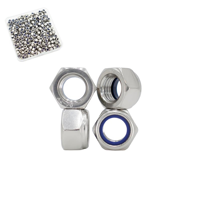 STORMCUBE M3x0.5mm Nylon Insert Hex Lock Nuts 300 Pack 304 Stainless Steel DIN985 Self-Locking Nylon Lock Nuts Plain Finish for Industrial Construction Fasteners (M3x0.5mm, 300 Pack) - Image 1